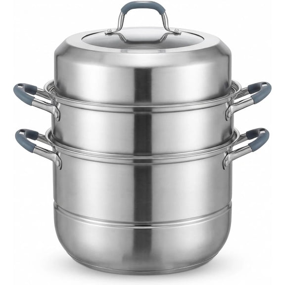 3-Tier 304 Stainless Steel Steamer Pot with Lid, Stackable Multi-Layer  Steamer Cookware with Triple-Layer Bottom for Vegetables, Dumplings, Seafood and Family Meals