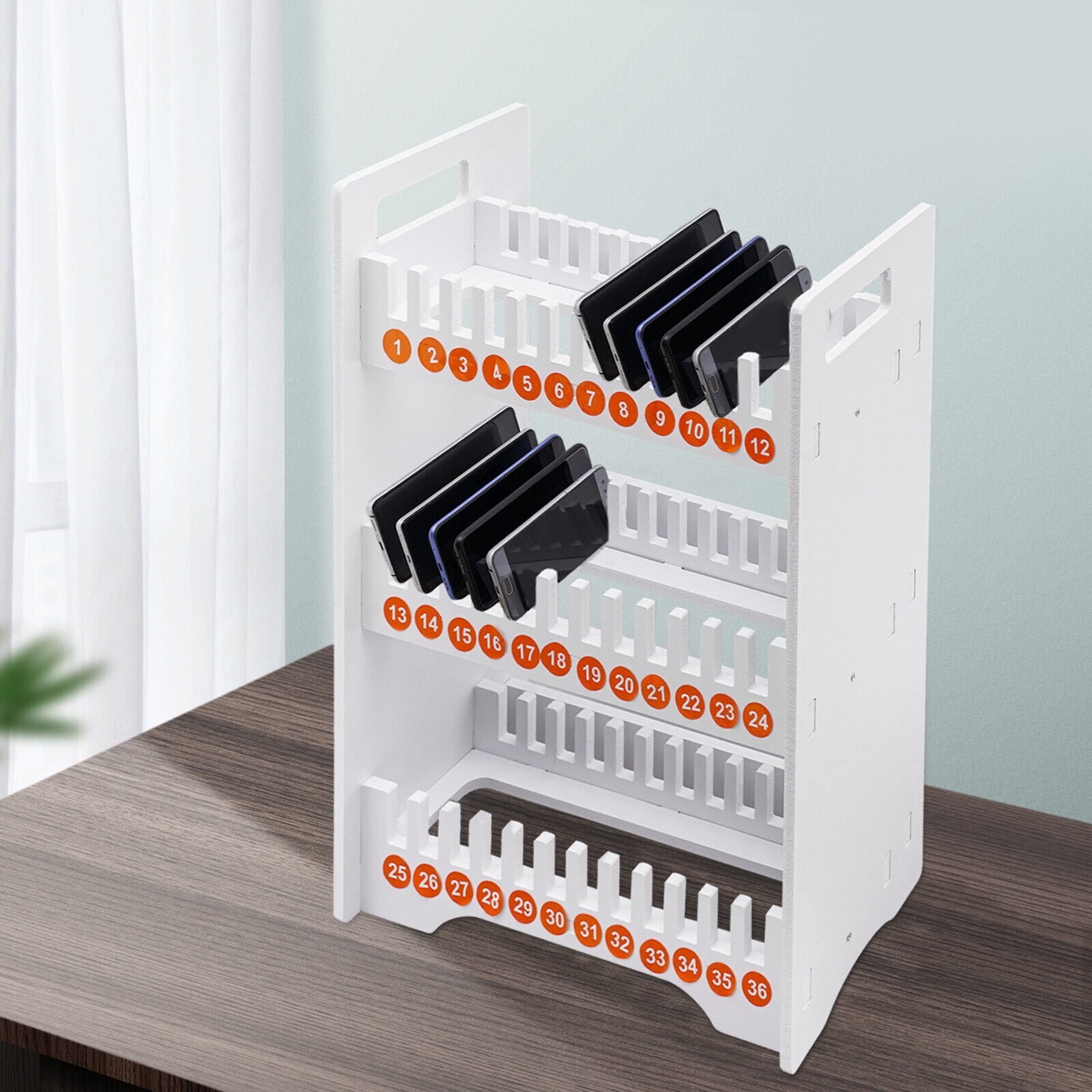 3-Tier 36 Slots Multiple Cell Phone Stand Rack, PVC Mobile Phone Holder, White Cell Phone Storage Organizer(36 Slots)