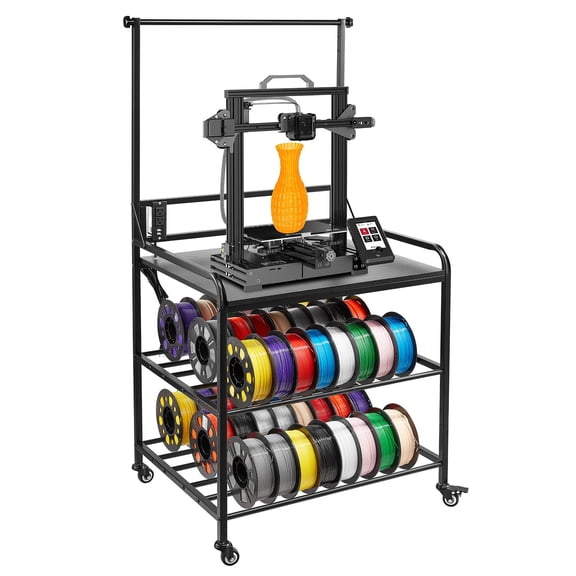 3-Tier 3D Printer Filament Organizer Rack with Wheels,Portable Spool Holder Cart for 3D Printing Station,Workshop&Office Storage (Shelf Only)