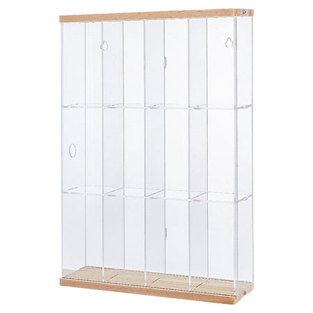 3-Tier 4-Grid Transparent Acrylic Minifigures Organizer Dispaly Case with Wood Holds up to 12Pcs Action Figures for Dolls