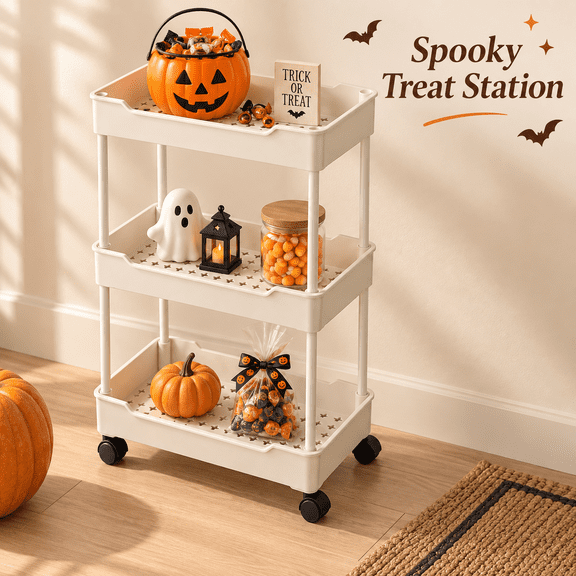 3-Tier/4-Tier Rolling Utility Cart with Wheels, Slim Mobile Storage Organizer with Ventilated Baskets for Kitchen, Bathroom, Laundry Room, Bedroom & Office, Black/Cream White