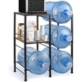 thumbnail image 1 of 3 Tier 5 Gallon Water Jug Holder with Extended Wood Tabletop Shelf 4 Slots Water Bottle Storage Rack and Water Dispenser Stand for Home Office Garage Black, 1 of 7
