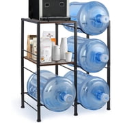 3 Tier 5 Gallon Water Jug Holder with Extended Wood Tabletop Shelf 4 Slots Water Bottle Storage Rack and Water Dispenser Stand for Home Office Garage Black