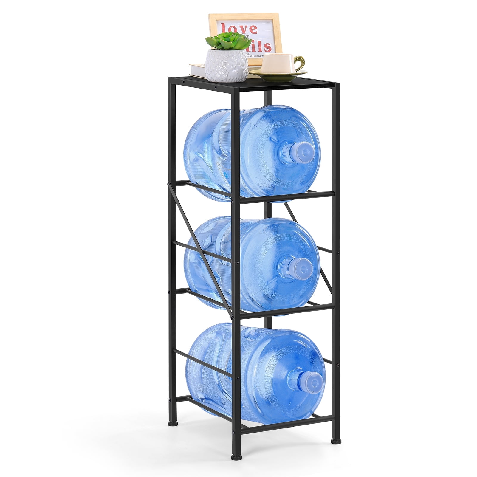 3-Tier 5-Gallon Water Jug Holder with Top Shelf and Wheels – Heavy-Duty ...