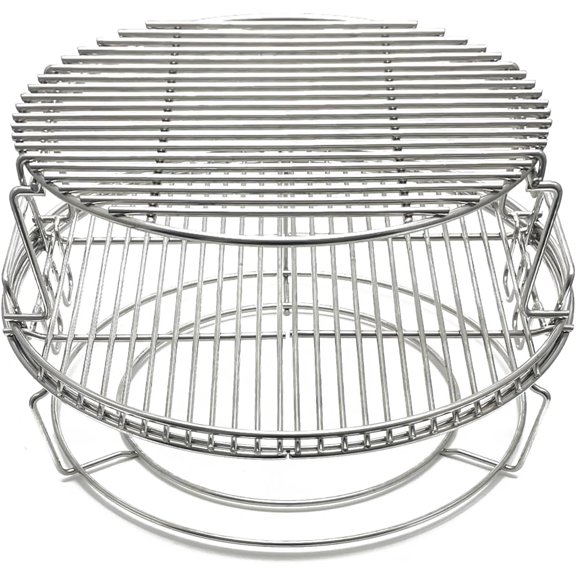 3 Tier 5 Piece Stainless Steel Multi Level Grill Rack Set, Multi Tier Expanded Metal Barbecue Cooking Grid System, Durable Heat Resistant BBQ Extension Accessory Holder For Outdoor Grilling, Silver S