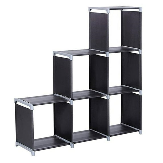 3 Tier 6 Cube Storage Rack Staircase Organizer Diy Storage Shelf For Toys Books Daily Necessities, Black