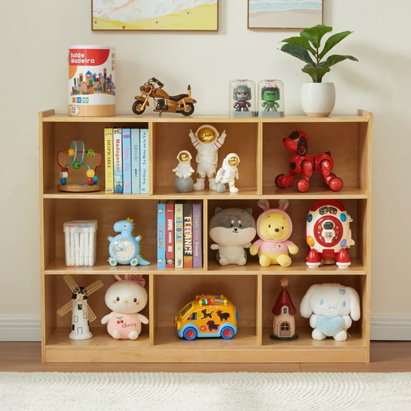 3-Tier 8-Cube Kids Bookshelf with 150LBS Capacity, 36.6" Wooden Toy Storage Organizer, Montessori Bookcase for Nursery Playroom, Open Shelf for Toys & Books