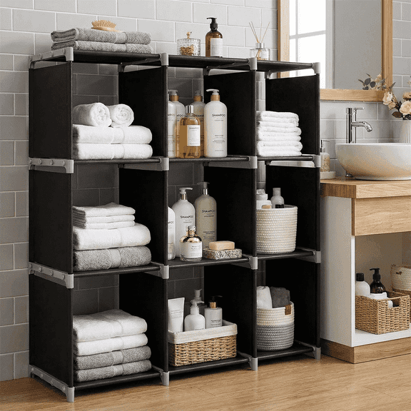 3-Tier 9-Cube Modular Storage Organizer Steel Tube & Non-Woven Fabric Shelf