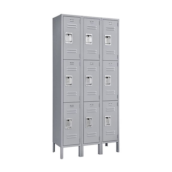 Global Industrial 3-Tier 9 Door Locker, 12"Wx15"Dx24"H, Gray, Assembled