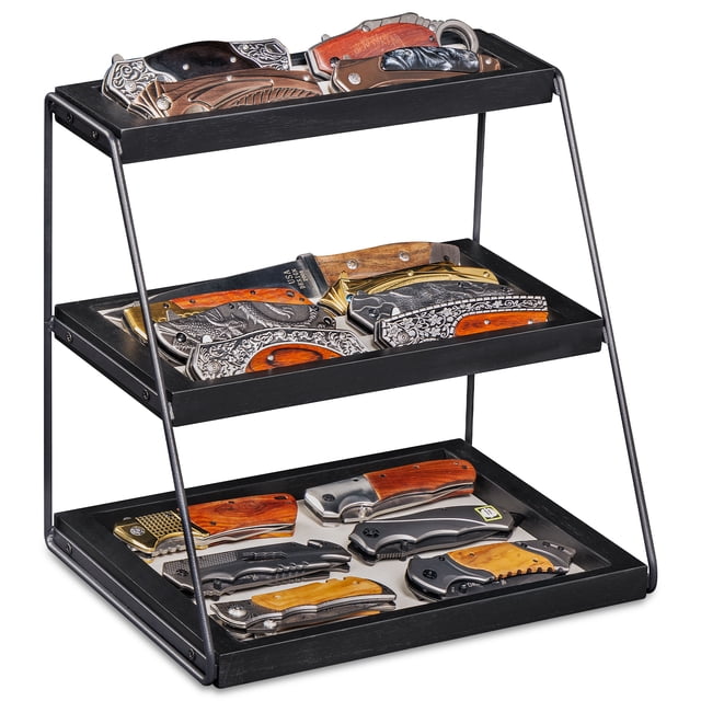 Timber Displays 3 Tier A-Frame Pocket Knife Display Stand, Wood & Metal Knife ...