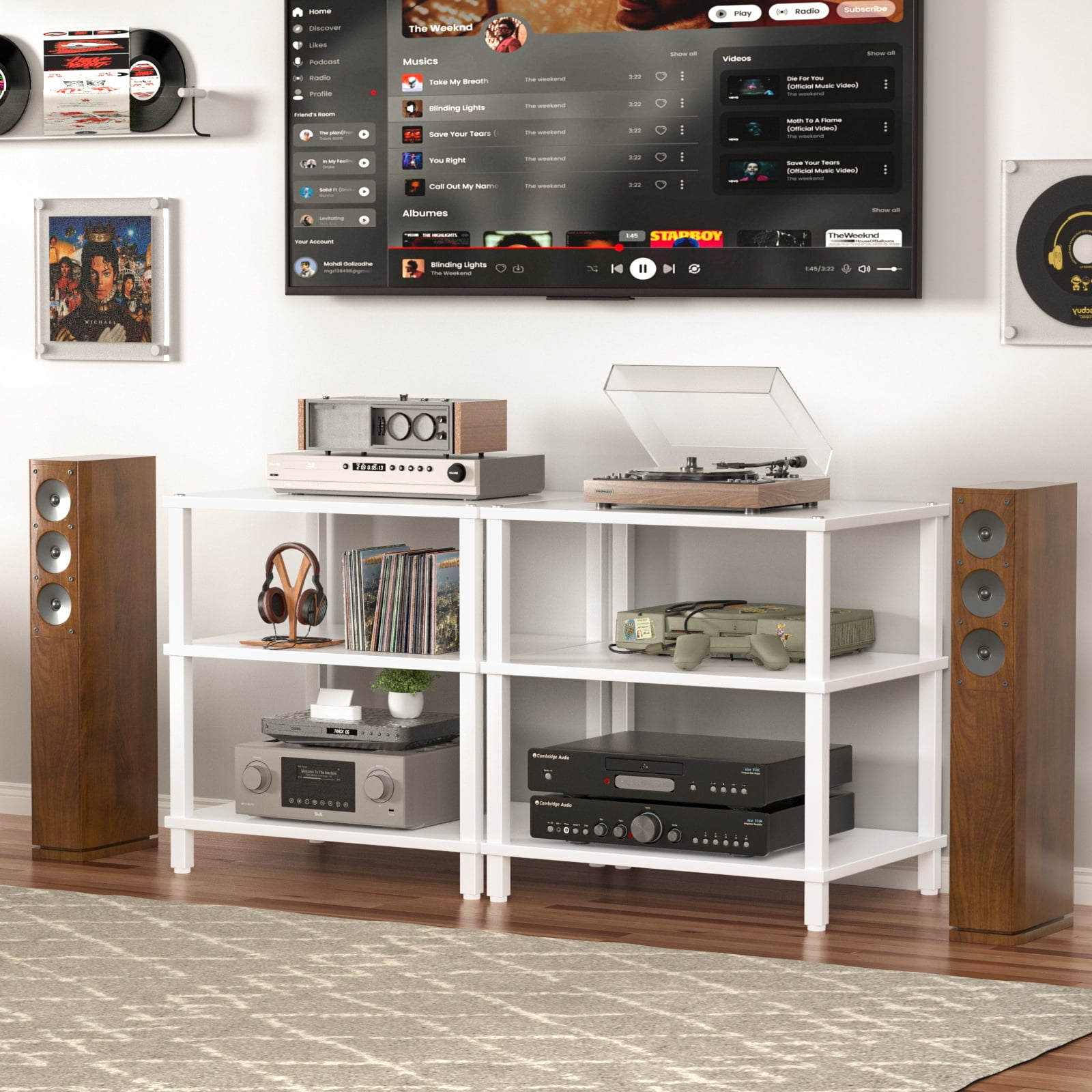 3-Tier AV Media Player Stand,Wooden TV Stand Shelf Set of 2, White ...