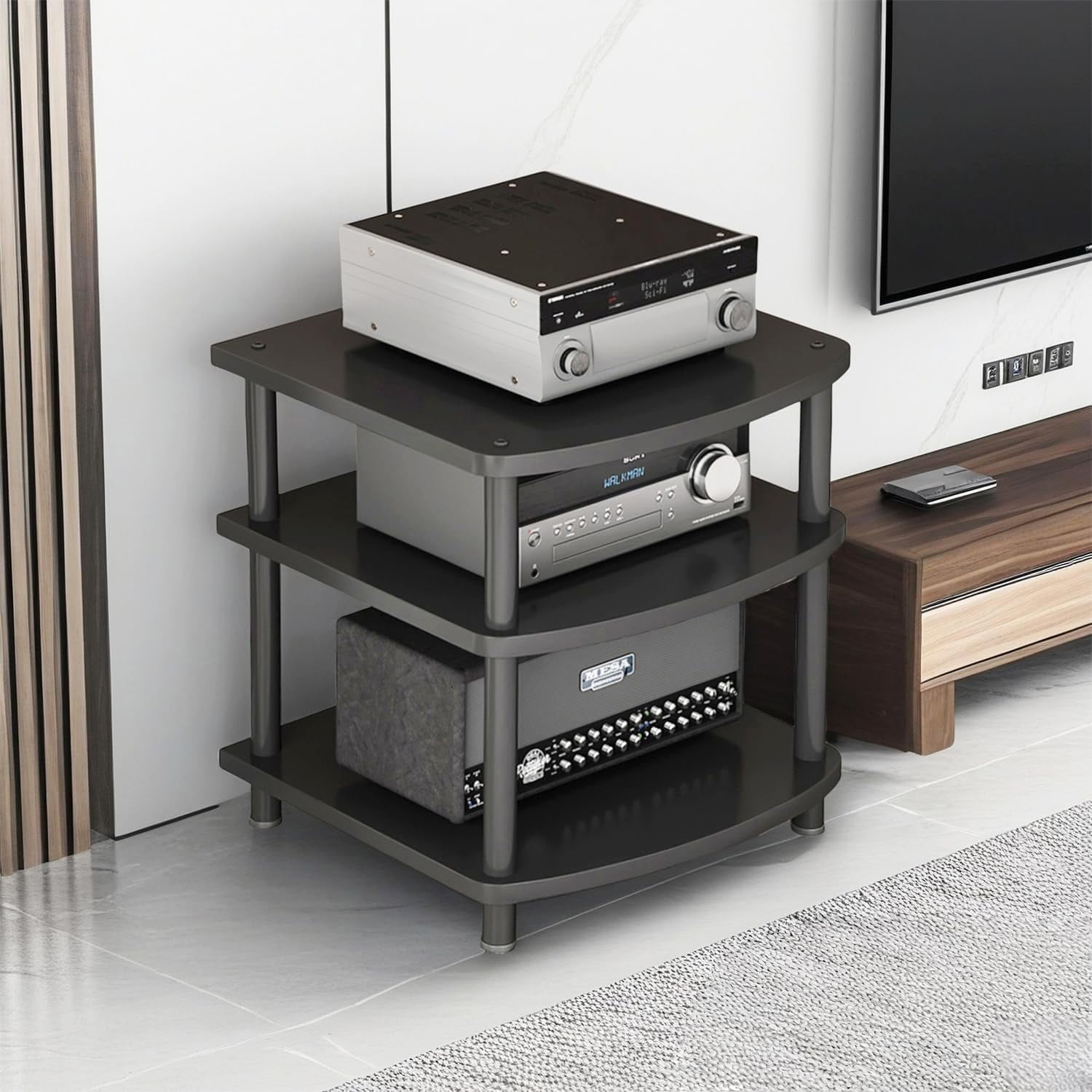 3 Tier AV Media Stand, Audio Rack Tower Adjustable Height, TV Game ...