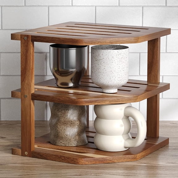 3-Tier Acacia Wood Corner Shelf Set with Dish Drying Rack, Plate Organizer, and Spice Rack for Kitchen Countertop, Cabinet, and Pantry Storage