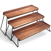 3 Tier Acacia Wood Serving Tray Set for Party Tiered Serving Trays Platters with Collapsible Sturdier Rack,Decor Cupcake Stand for Display,Dessert Trays 15.75 Inch