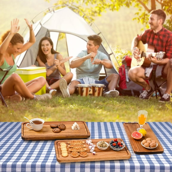 3 Tier Acacia Wooden Serving Tray Set Foldable Dessert Display for Party, Wedding,