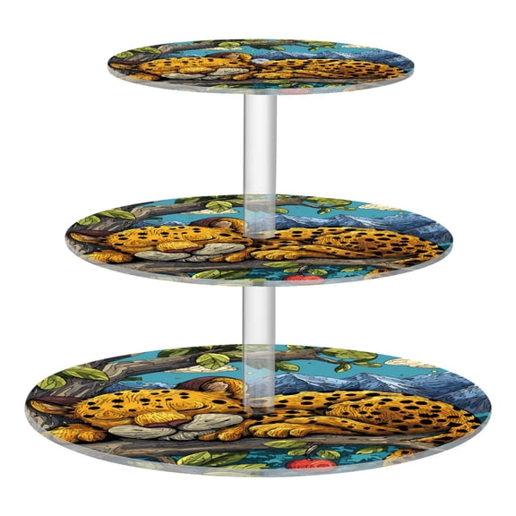3 Tier Acrylic Cupcake Stand A Cute Leopard Cub Sleeping Dessert Display Tower for Birthday Wedding Party