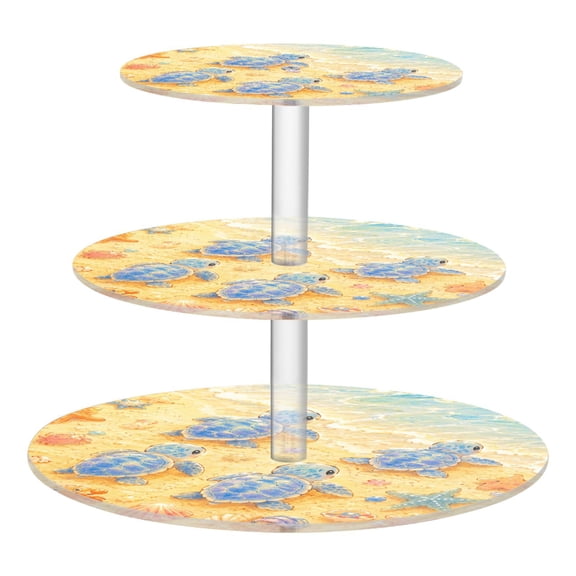 3 Tier Acrylic Cupcake Stand Baby Sea Turtle Beach Art Dessert Display Tower for Birthday Wedding Party