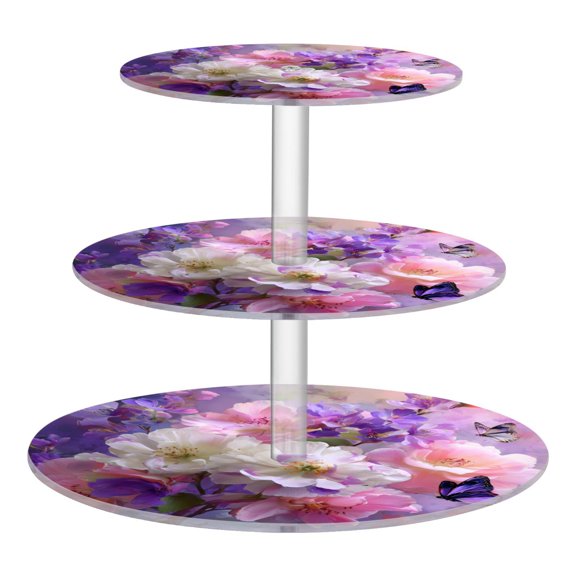 3 Tier Acrylic Cupcake Stand Beautiful Spring Flowers Dessert Display Tower for Birthday Wedding Party