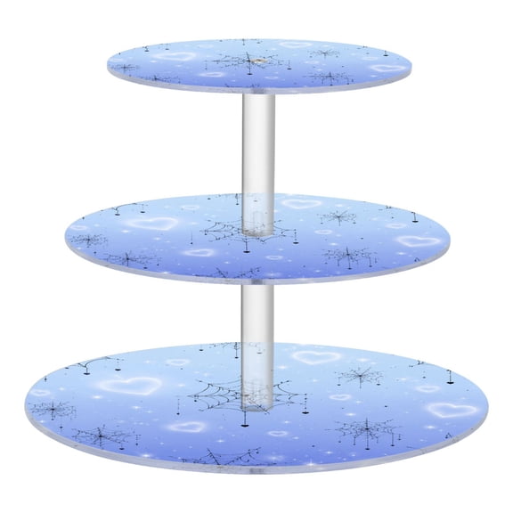 3 Tier Acrylic Cupcake Stand Blue Heart Spider Web Print Dessert Display Tower for Birthday Wedding Party
