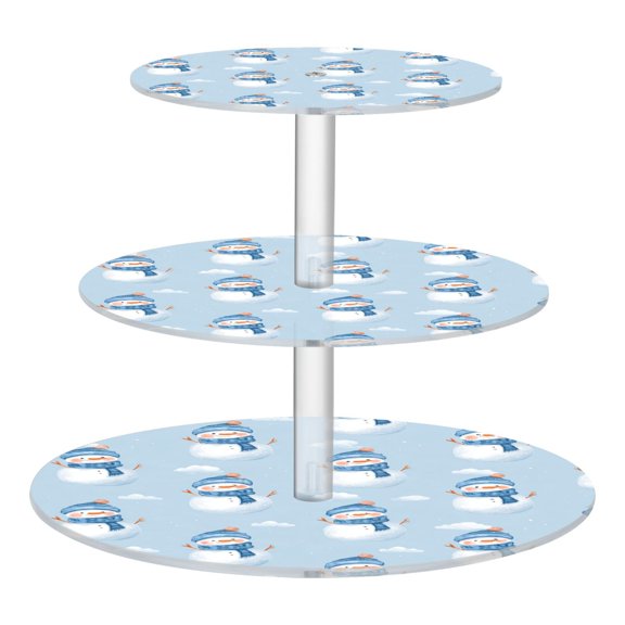 3 Tier Acrylic Cupcake Stand Blue Scarf Snowmen Dessert Display Tower for Birthday Wedding Party