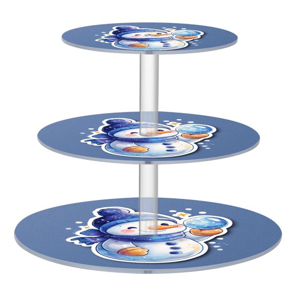 3 Tier Acrylic Cupcake Stand Blue Snowman Sticker Pattern Dessert Display Tower for Birthday Wedding Party