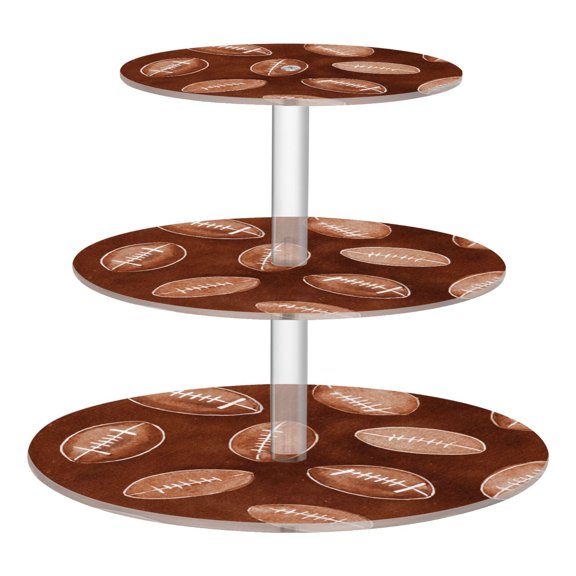 3 Tier Acrylic Cupcake Stand Brown Rugby Balls Pattern Dessert Display Tower for Birthday Wedding Party