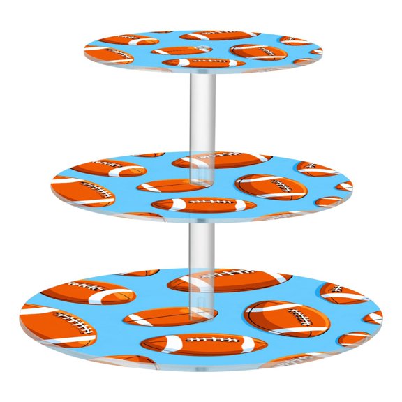 3 Tier Acrylic Cupcake Stand Cartoon Rugby Balls Pattern Dessert Display Tower for Birthday Wedding Party