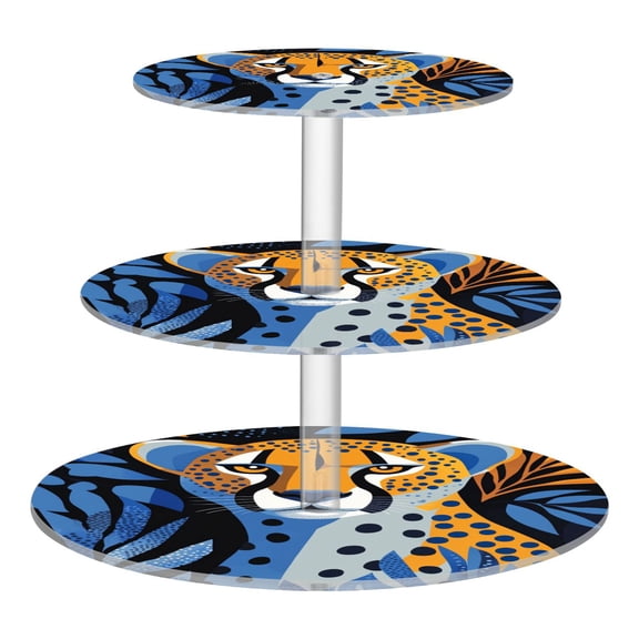 3 Tier Acrylic Cupcake Stand Cheetah in Cubist Style Dessert Display Tower for Birthday Wedding Party