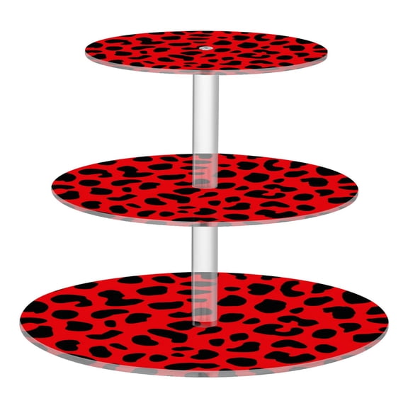 3 Tier Acrylic Cupcake Stand Classic Red Black Cheetah Pattern Dessert Display Tower for Birthday Wedding Party