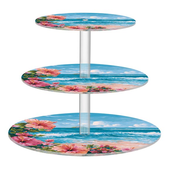 3 Tier Acrylic Cupcake Stand Coastal Floral Scenery Dessert Display Tower for Birthday Wedding Party