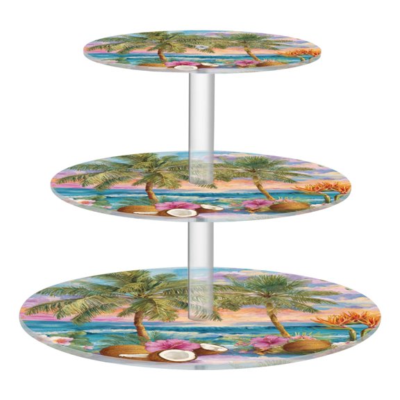 3 Tier Acrylic Cupcake Stand Coconut Beach Breeze Pattern Dessert Display Tower for Birthday Wedding Party