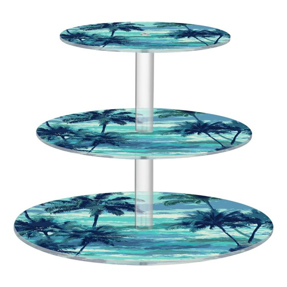 3 Tier Acrylic Cupcake Stand Coconut Trees by The Sea Dessert Display Tower for Birthday Wedding Party