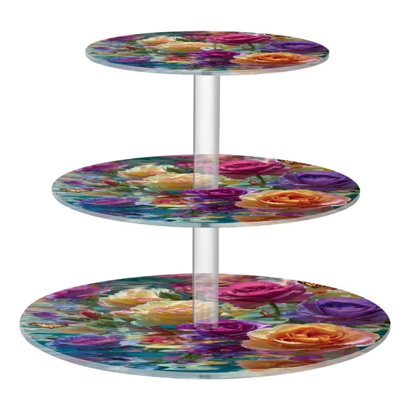 3 Tier Acrylic Cupcake Stand Colorful Roses Floating on Water Dessert Display Tower for Birthday Wedding Party