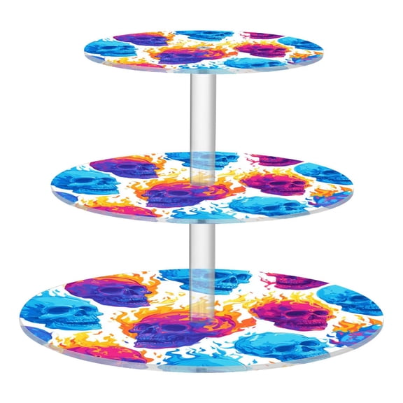 3 Tier Acrylic Cupcake Stand Colorful Skulls with Flames Dessert Display Tower for Birthday Wedding Party