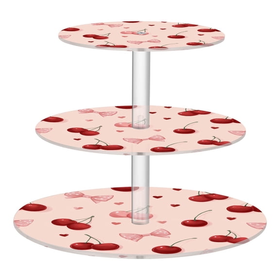 3 Tier Acrylic Cupcake Stand Coquette Cherry Bow Heart Dessert Display Tower for Birthday Wedding Party
