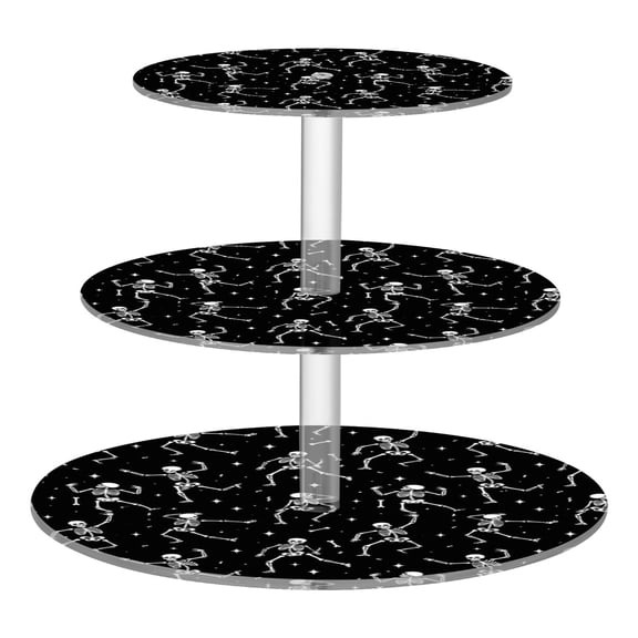 3 Tier Acrylic Cupcake Stand Dancing Skeletons Space Pattern Dessert Display Tower for Birthday Wedding Party