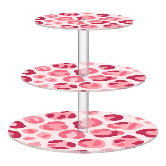 3 Tier Acrylic Cupcake Stand Dusty Pink Cheetah Print Pattern Dessert Display Tower for Birthday Wedding Party