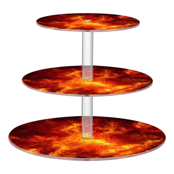 3 Tier Acrylic Cupcake Stand Dynamic Fire Flame Pattern Dessert Display Tower for Birthday Wedding Party