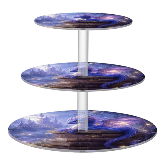 3 Tier Acrylic Cupcake Stand Fantasy Dragon Castle Design Dessert Display Tower for Birthday Wedding Party