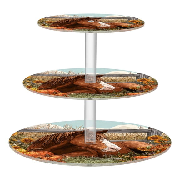 3 Tier Acrylic Cupcake Stand Farm Brown Horse Dessert Display Tower for Birthday Wedding Party