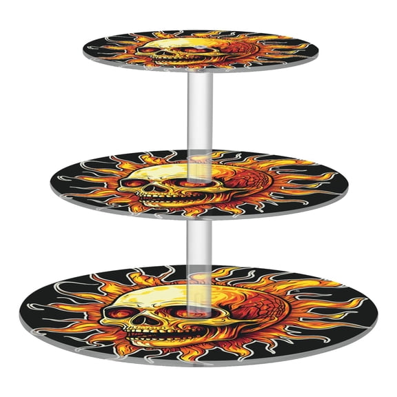 3 Tier Acrylic Cupcake Stand Fire Skull Sun Design Dessert Display Tower for Birthday Wedding Party