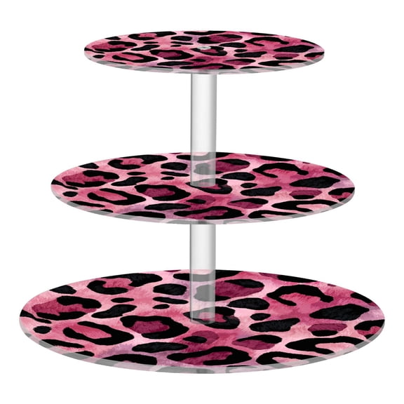 3 Tier Acrylic Cupcake Stand Fuchsia Pink Fur Leopard Print Dessert Display Tower for Birthday Wedding Party