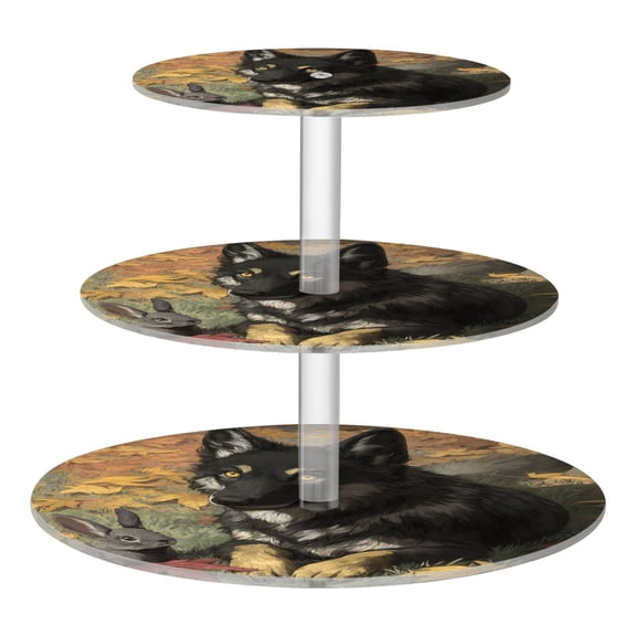 3 Tier Acrylic Cupcake Stand Gray Wolf and Rabbit Dessert Display Tower for Birthday Wedding Party