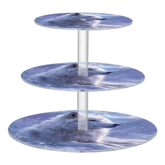 3 Tier Acrylic Cupcake Stand Handsome White Wolf Dessert Display Tower for Birthday Wedding Party
