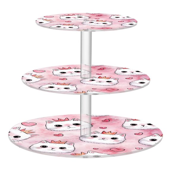 3 Tier Acrylic Cupcake Stand Happy Crown Kitty Dessert Display Tower for Birthday Wedding Party