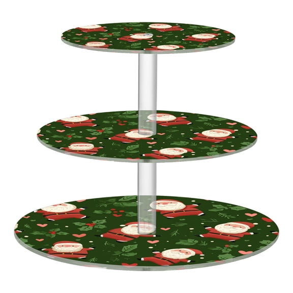 3 Tier Acrylic Cupcake Stand Happy Santa Claus Tiling Pattern Dessert Display Tower for Birthday Wedding Party