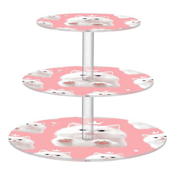 3 Tier Acrylic Cupcake Stand Happy White Cat Face Dessert Display Tower for Birthday Wedding Party