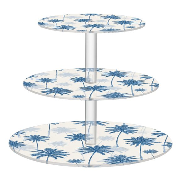 3 Tier Acrylic Cupcake Stand Indigo Palm Pattern Dessert Display Tower for Birthday Wedding Party