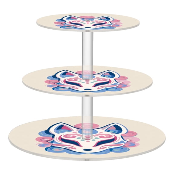 3 Tier Acrylic Cupcake Stand Kitsune Mask Logo Dessert Display Tower for Birthday Wedding Party