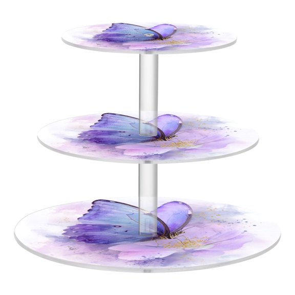 3 Tier Acrylic Cupcake Stand Lavender Dream Of The Morpho Dessert Display Tower for Birthday Wedding Party